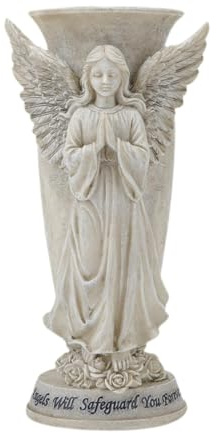 MagiDeal Cemetery Grave Vase, Angel Pray Flower Vase, Memorial Grave Vase for Loss of Loved, Decorative, with Ground Spikes Cemetery Decoration Memorial Gift for Headstone Outdoor Use
