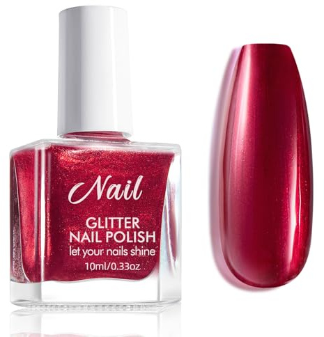 Roter Glitzer Schnelltrocknend Haltbarer Nagellack - Shimmer rot Nagelack, ungiftiger Natürlicher Nail Polish auf Wasserbasis - DIY Maniküre zu Hause für Frauen - Nagellackn ohne UV lampe, 10 ml