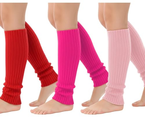 YTLSDHF Set of 3 for Dance, 40cm, Pink Leg Warmers, 80s Style Neon Leg Warmers, Yoga and Winter Fashion