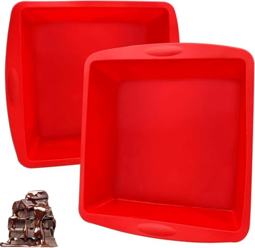 WSAMJIN 2 Stück Silikon Kuchenform, Quadratisch Brownie Backform Set, Hitzebeständig Silikonformen Backen, Backform für Kuchen, Brot (Rot)