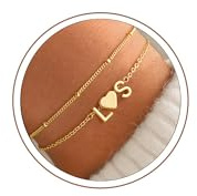 Turandoss Herz Armband mit Buchstaben Damen Gold, 14K Vergoldete 2 Buchstaben Armband Herz Armbänder Damen, Geschenke für Frauen Teenager Mädchen Freundin Mama Schmuck