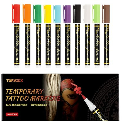 Pennarelli per il corpo, 10 colori di precisione per il viso, pennarelli creativi per la pelle, per bambini e adolescenti, feste di compleanno, trucco, giochi di ruolo, cosplay, festival