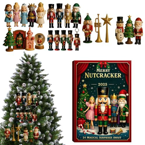 Calendario de cuenta regresiva de cascanueces, de cascanueces de Navidad planos de acrílico de 24 días, de árbol de vacaciones, para coche, hogar, ventana, chimenea, dormitorio, sala de