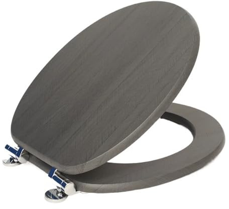 18 MDF Toilet Seat Universal Adjustable Fit Most Toilets Oval Seat┃Bathroom Standard Wooden MDF Toilet Seat | WC SEAT +Fittings (Grey Wooden)