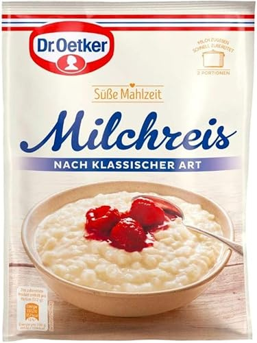 Dr. Oetker Süße Mahlzeit Milchreis nach klassischer Art, 125 g Milchreis-Mischung für einen Klassik Milchreis. Eine einfache und schnelle Zwischenmahlzeit (Packung mit 6)