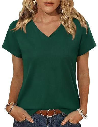 Jahetuul T-Shirt Femme Manches Tombantes Col V Uni