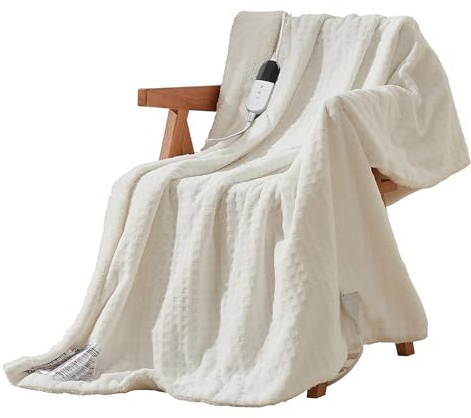 HobbyLane Elektrische Heizdecke, große Heizdecke 180x130 cm, 6 Stufen & 1-10 Stunden Timer mit Abschaltautomatik, maschinenwaschbar, weiches Flanell, Heizkissen für Bett und Büro,Beige