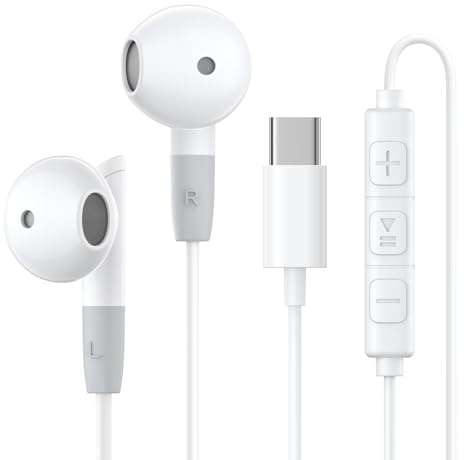 Lryg Écouteurs Filaires USB Type C, Écouteurs Intra Auriculaires avec Micro et Contrôle du Volume, HiFi Stéréo Ecouteurs avec 15 16 17 Plus Pro Max, Galaxy S25 S24 S23 S22 S21 Ultra, Android, Hua-wei