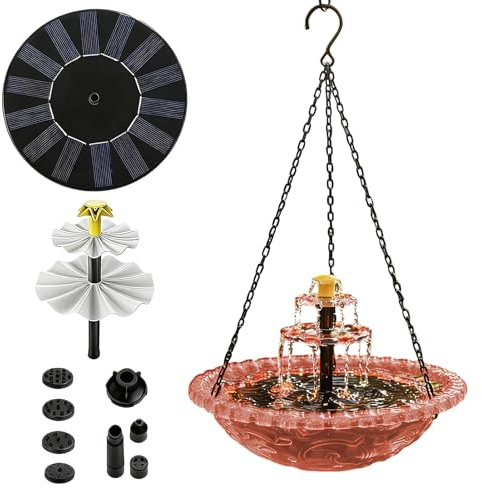 Generico Fontana per da Giardino - con Cascata e Pompa con Spruzzatore - Pompa Fontana Solare per Vasca Esterna,per Esterni Giardino Cortile Patio Portico Alimentazione Fauna Selvatica Fringuello