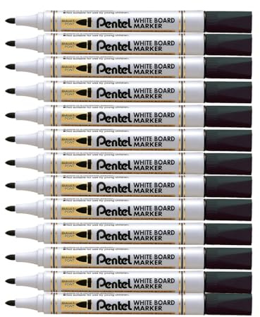 Pentel 4,2 mm Whiteboard Marker, mit Rundspitze, Schwarz, 12 Stifte)