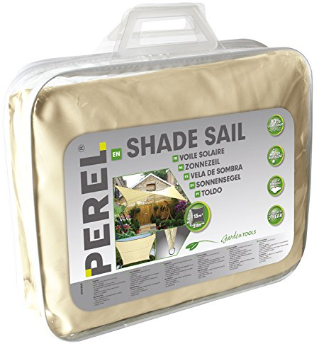 Perel Toldo de Sombra, Repelente al Agua, bloquea hasta el 90% de los Rayos UV dañinos, 4 Anillos O de Acero Inoxidable, 3,6 x 3,6 m, 160 g/m², poliéster, Cuadrado, Crema