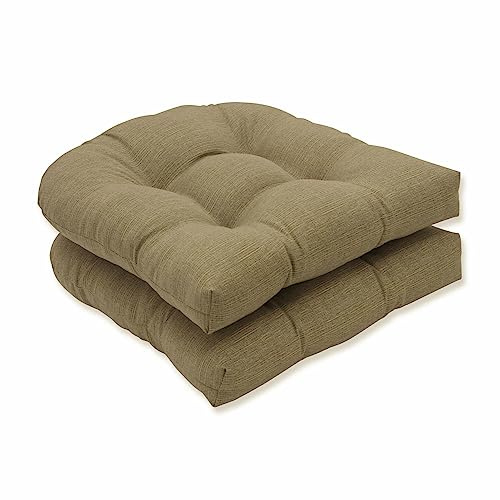 Pillow Perfect Monti Chino Solid Indoor/Outdoor Wicker Patio Seat Cushion Reversible, Weather and Fade Resistant, Round Corner - 19 x 19, Tan, 2 Count
