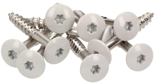 Meister Ling® – Tornillos de fachada 5,5 x 35 mm en V4a. Acero Inoxidable/Inox, de cabeza plaza con colores esmaltados y grabación Torx T-20 (100 unidades, incluye 1 broca) V4a, gris