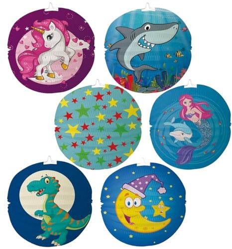 COM-FOUR® Lanterna 6x con motivi colorati - Lanterna di carta per San Martino e Halloween - Lanterna Martins per bambini [la selezione varia] (6 pezzi - Ø 24cm colorati)