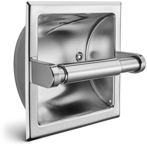 JunSun Porte-Rouleau de Papier Toilette encastré en Acier Inoxydable chromé Poli - Distributeur de Rouleau de Papier Toilette Moderne - Support de Montage arrière Inclus