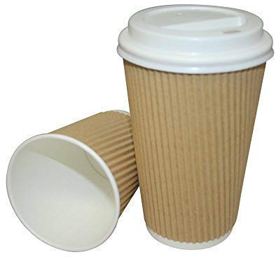 We Can Source It Ltd 25 x 16oz Ripple Brown Kraft Paper Cups - 3-PLY Disposable Insulated Coffee Cups with Secure White SIP Through Lids - Leak-Proof Durable Paper Cup for Tea, Coffee & Hot Beverages