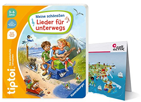 Collectix Ravensburger tiptoi libro – Meine schönsten canciones para viajes + mapa del mundo para niños – Canciones infantiles de 4 – 7 años