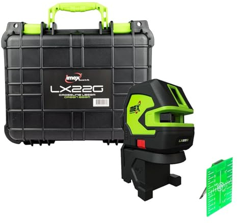 Imex LX22G 30m Green Cross Line Laser Level Self Level Plum Spots +Bracket +Case