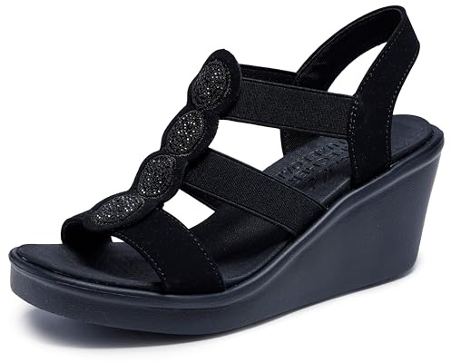 Skechers Damen Rumble On-Camp Glam Keilsandale, Schwarz, 38 EU