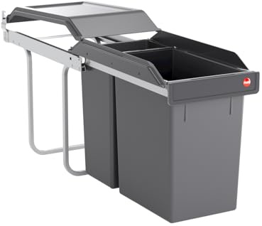 Hailo Abfallsammler Tandem | Einbau-Mülleimer | für Schränke ab 300 mm Breite | Bequemer Handauszug auf Rollenführung | Silber und Kunststoff Anthrazit (24 + 7L)