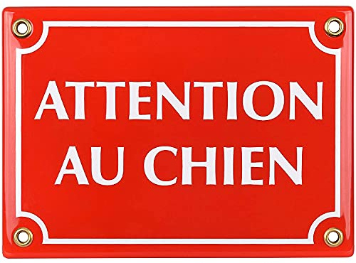 Sosenco Schild, emailliert, Aufschrift Achtung vor Hund, 12 x 17 cm, Schild Achtung vor Hund, Warnschild – Rot