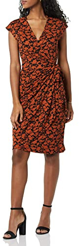 Amazon Essentials Abito Classico Avvolgente con Maniche ad Aletta (Taglie Forti Disponibili) Donna, Marrone Stampa Floreale, L
