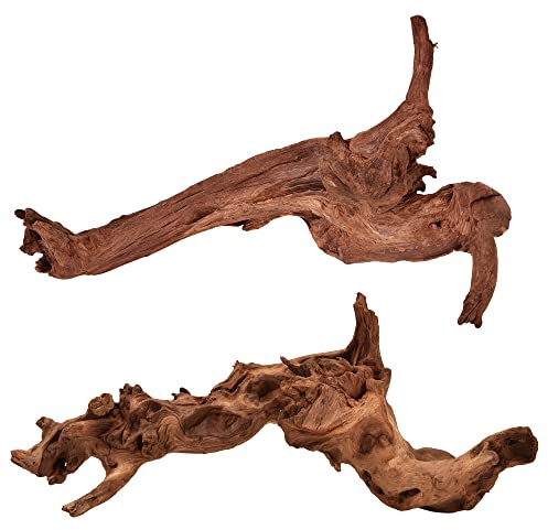 majoywoo Natural Large Driftwood for Aquarium Decor Reptile Decor, Fewer Branches 12.5-18 2Pcs