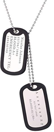U7 personalisiert Dog Tag Anhänger Halskette zwei Militärischen Erkennungsmarken mit 60cm Kugelkette Männer Frauen Edelstahl Armee Stil Modeschmuck schwarz Silikon Rahmen