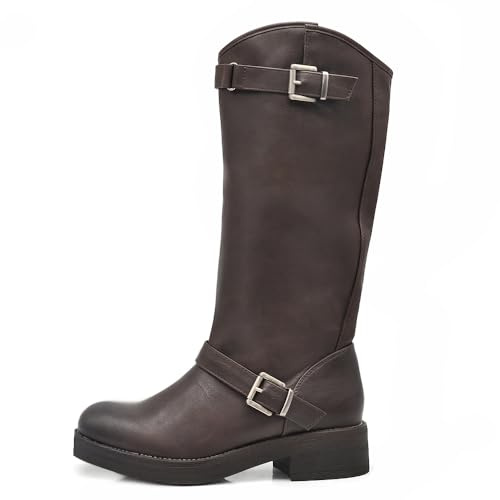 IF Fashion Scarpe Stivali da Donna Al Polpaccio Biker Motociclista Con Fibbie Anfibi YG883 t.moro N.37