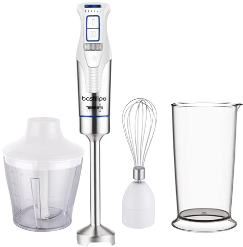 Bastilipo - Stavmixer med 1200 W tillbehör, 4 stålblad, vit/stål, TURBOMIX-1200ACC,