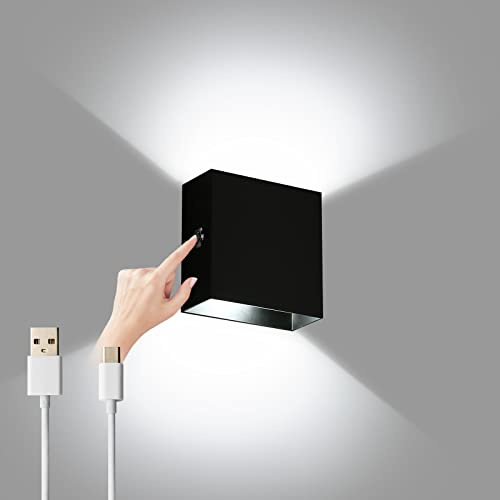 Lightess LED Wandleuchte Innen Wandlampe Akku Touch Dimmen Wandleuchte ohne Stromanschluss Kabellose Aufladbar USB Magnetisch Wandlampe Up Down für Schlafzimmer Wohnzimmer Schwarz-Kaltweiß