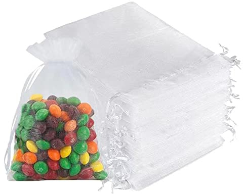 Dogmoon Organza Beutel Mit Kordelzug, 50 Stück 15×20 cm Geschenk Säckchen, Schmuckbeutel für Hochzeit Oder Fest Party (Weiß)