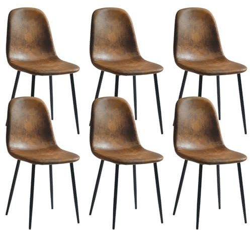 Homy Casa 6er Set Esszimmerstühle aus Wildleder, gepolsterte Sitzfläche mit schwarzen Metallbeinen, für Küche, Wohnzimmer, Lounge (Braun)