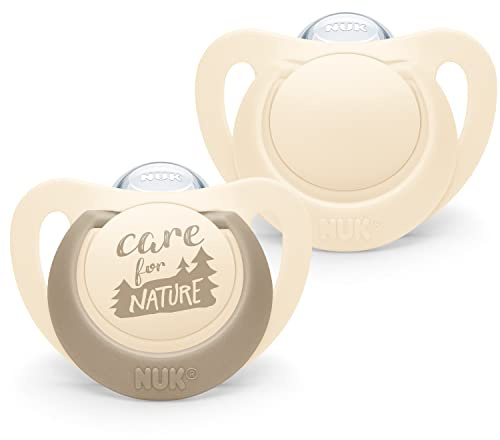 NUK 10175295 Nature Lot de 2 tétines pour bébé de 0 à 6 mois en silicone durable fabriquées à partir de matières premières 100% naturelles Crème