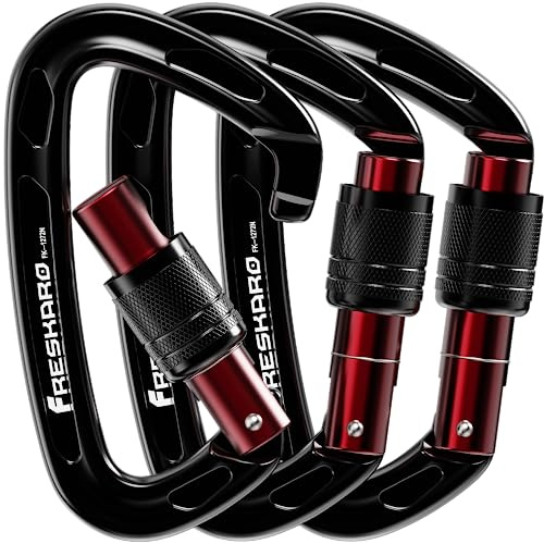 FresKaro Moschettone da arrampicata da 10,2 cm, moschettoni con bloccaggio a vite certificato UIAA da 25 kN, realizzati in alluminio 7075, leggeri, antiruggine e resistenti, per ramping,
