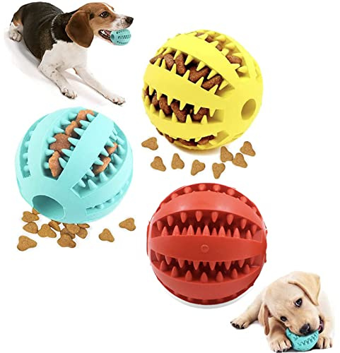 Hundboll med tandvård, 2 stycken hundleksaksbollar, tuggleksak för valpar, naturgummi, hundmatningsboll, naturgummi valpleksak för små hundar (5 cm)