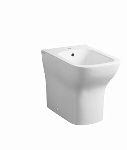 Kiamami Valentina - Bidet a Terra | Installazione Filo Muro | Sanitario in Ceramica Bianco Lucido | Monoforo con Troppopieno | Larghezza 36cm, Altezza 43cm, Profondità 50cm