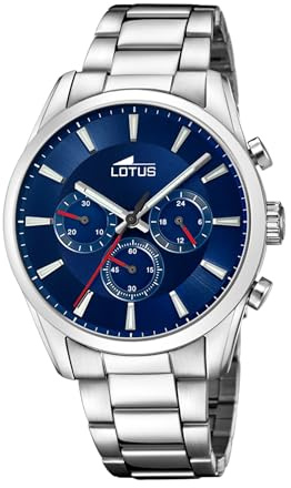 LOTUS Reloj Hombre Analógico de Acero Inoxidable 316l Plateado | Movimiento de Cuarzo, Cronógrafo, Cristal Mineral de Alta Resistencia, Resistente al Agua 5 ATM 18922/1 Chrono