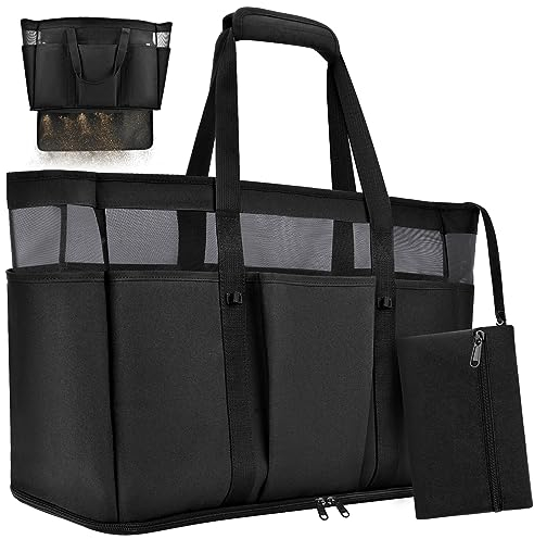 BTNEEU Große Strandtasche Familie mit Reißverschluss XXL Damen Strandtasche Wasserdicht Badetasche Reisetasche Sporttasche Handgepäck Tasche Weekender Bag Schwimmtasche Beach Tote Bag (Schwarz)
