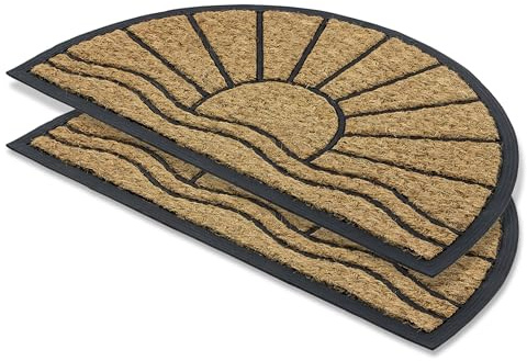 Fußmatte außen Kokosmatte mit Gummi - Sonne halbrund 2er Set - 45 x 75 cm | Coco Deluxe Türmatte rutschfest Fussmatte Außenbereich Schmutzfangmatte wetterfest Eingangsmatte Kokosfasern antibakteriell