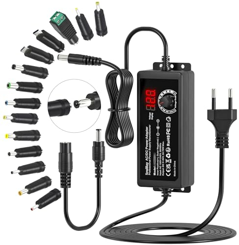 SoulBay 72W 3-24V Universal Netzteil, Universal AC/DC Adapter Ladegerät mit 14pcs DC Tipps & Reverse Polarity Kabel für CCTV Kamera LED Streifen Haushaltselektronik - 3000mA Max.