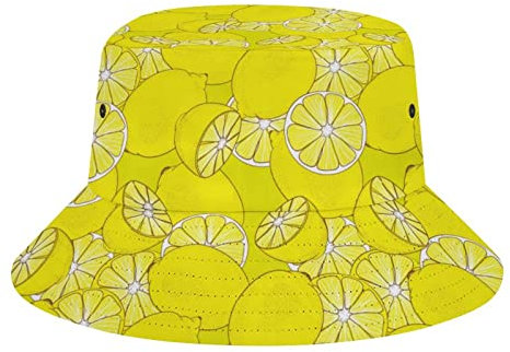LAMPPE Chapeau cloche citron pour homme et femme, chapeau de pêche amusant, chapeau de pêcheur de soleil pliable pour l'extérieur, blanc, taille unique