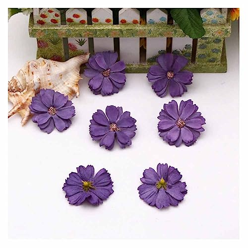 SHTGOI 30 Stück Künstliche Blumenköpfe Bunt Seidenblumen Elegante Simulation Blume Mini Kunstblumen Kopf Basteln Blumen Dekorative Blumen für DIY Scrapbook Hausgarten Hochzeit Dekoration Lila