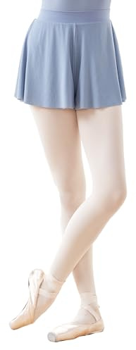 Daydance Grey Wide Leg Short Cuottes for Teen Girls, Pull on Ballet Skirt Shorts 2 Layers of Mesh