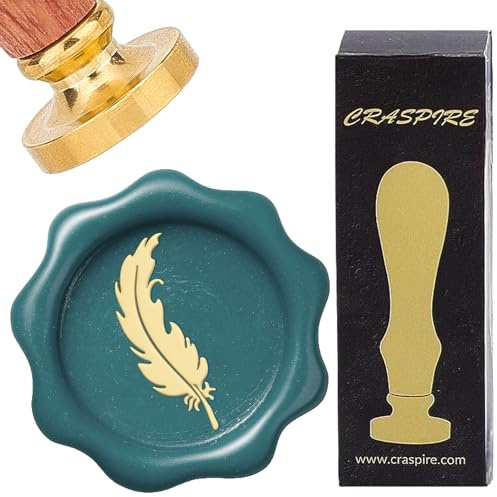 CRASPIRE Sello de Cera de Plumas Sellos de Cera de Sellado Vintage de 25 mm Cabezal de Latón Extraíble con Mango de Madera para Sobres de Fiestas de Bodas Invitaciones Envoltura de Regalo Decoración