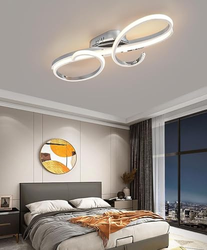 Aleaty Dimmbare LED Deckenleuchte Moderne Wohnzimmerlampe Schlafzimmer Deckenleuchte mit Fernbedienung Innen Design Wohnzimmerlampe Schlafzimmer Esszimmer Decke lampe (Chrom, L100cm)