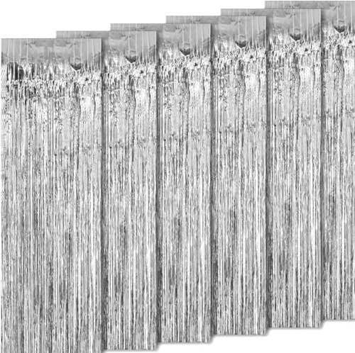 Jonami 6 Cortinas Metálicas Plata, Cortina de Lámina, Oropel Franjas Decoración Fondo para Fiesta de Cumpleaños Bodas