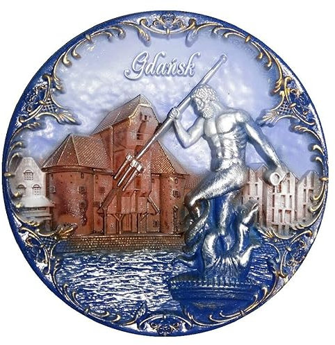 Polen Keramik Dekoteller mit Ständer Vintage Stil Home Office Wanddeko Souvenir & Geschenk aus Polen (10-12cm oder 3,9 bis 4,7 Zoll) (Danzig Blau 12cm)