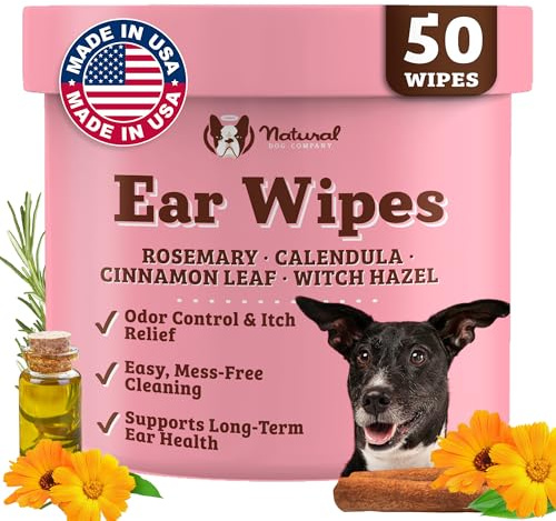 Natural Dog Ear Wipes (50 Ct) Essential Oil Infused Hygenic Dog Ear Cleanser for Dogs, Reduces Odor, Soothing Calendula, Aloe Vera, Witch Hazel, Dog Ear Itch Relief, Vegan