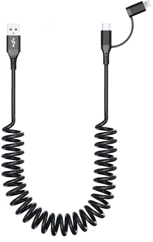 KETAKY Plus Spiralkabel USB auf USB C Lightning Adapter 2 in 1 Kurz iPhone Ladekabel Auto [3A + MFi + Daten] Aple Carplay Kabel & Android Auto Kabel für iPhone 15/14/13/12/Galaxy/Huawei/Android